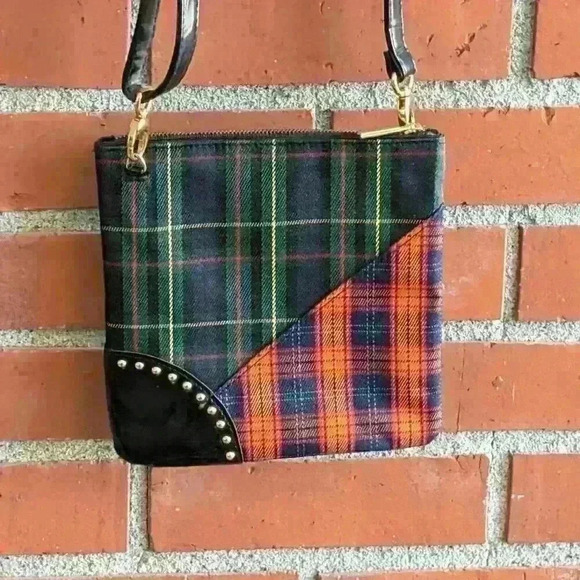 Unique m.a.c multi tartan shoulder bag with faux leather details - Picture 5 of 7